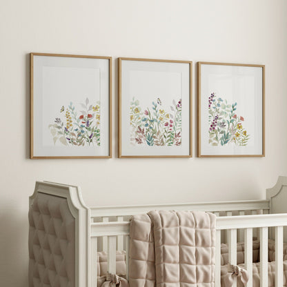 Watercolor Wildflowers Set of 3 Nursery Prints, Boho Nursery, Botanical Art