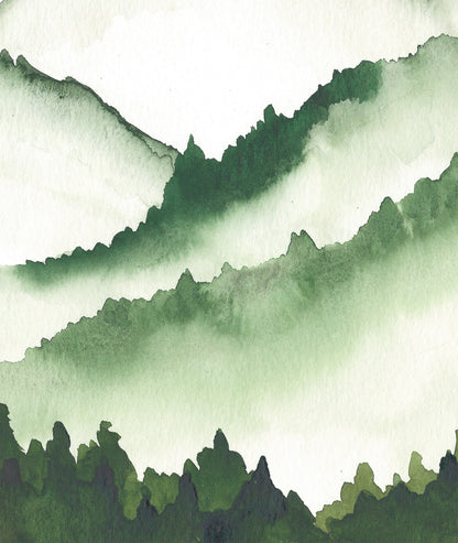 Green Mountain and Forest Fine Art Watercolor Prints for the Nursery and Child's Room
