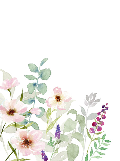 Watercolor Field of Cosmos Flowers, WildFlower Nursery Prints