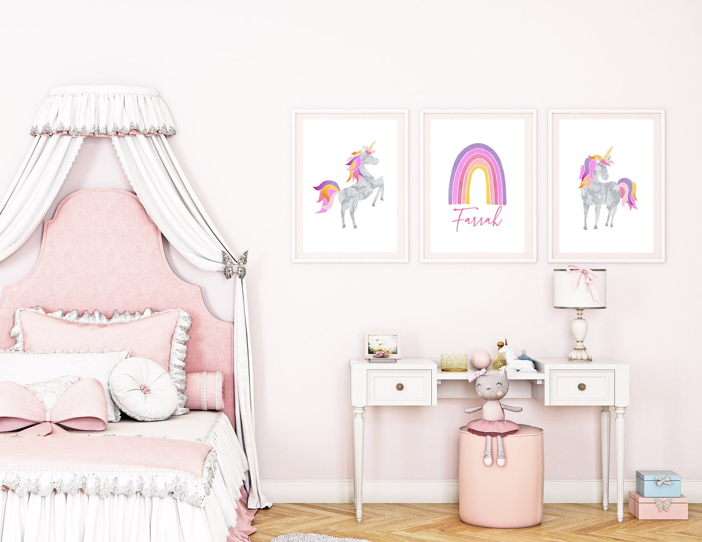 Personalized Monogram Rainbow Unicorn Child's Room Art Prints