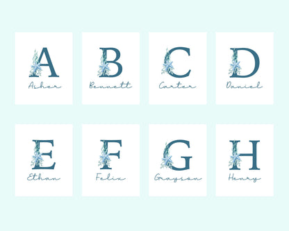 Custom Monogram Nursery Artwork, Watercolor Sea Life Whales and Sea Turtle