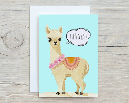 Watercolor Llama Thank You Cards, Boho Blank Note Cards
