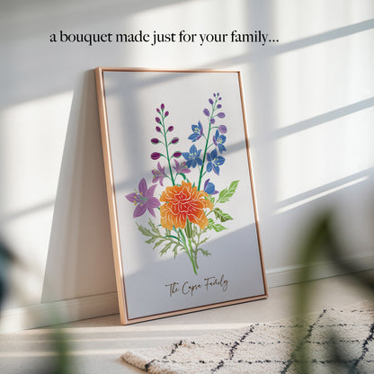Personalized Birth Month Flower Bouquet Art Print