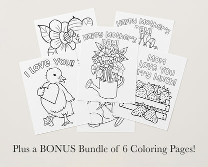 Mother’s Day Handprint Flower Keepsake Printable Bundle (6 Designs) + Coloring Pages, Gift for Mom Grandma, Baby Toddler Craft, Instant Download