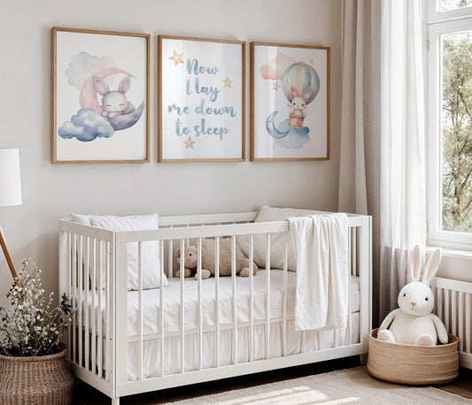 Dreamy and Sleepy Nursery Art Prints - Set of 3-Moon and Stars
