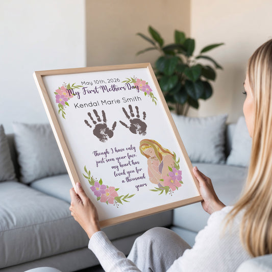 First Mother's Day Handprint Art, New Baby Keepsake, Personalized Name and Skin Color