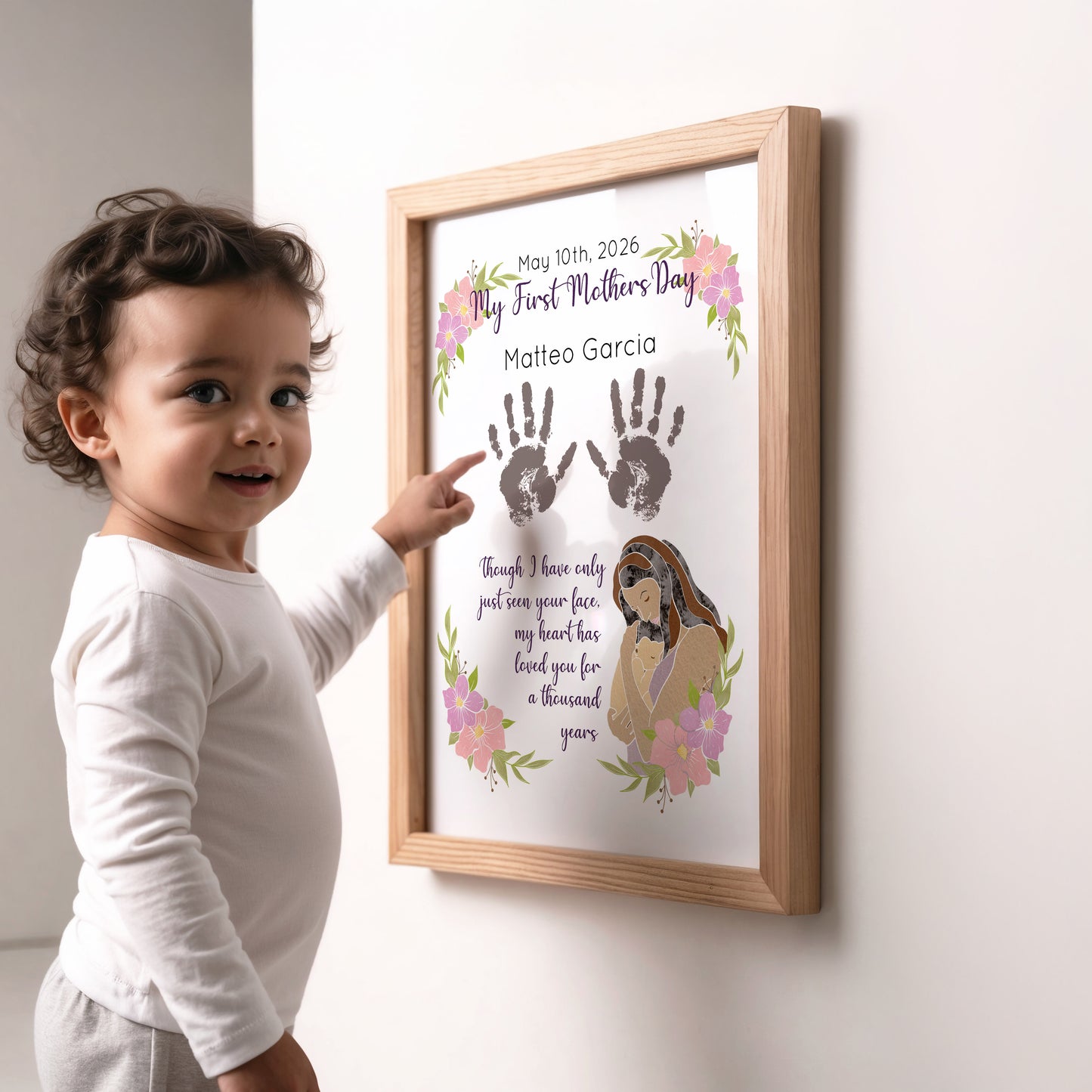 First Mother's Day Handprint Art, New Baby Keepsake, Personalized Name and Skin Color