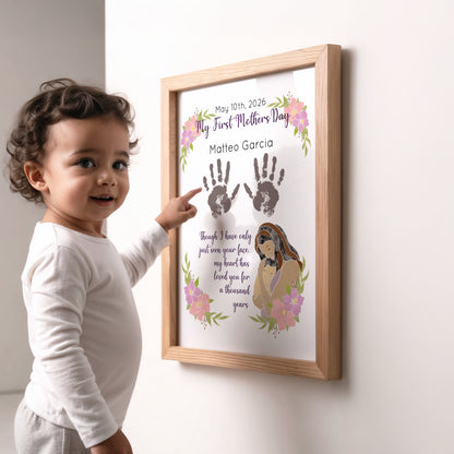 First Mother's Day Handprint Art, New Baby Keepsake, Personalized Name and Skin Color