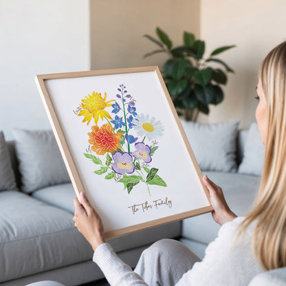 Personalized Birth Month Flower Bouquet Art Print