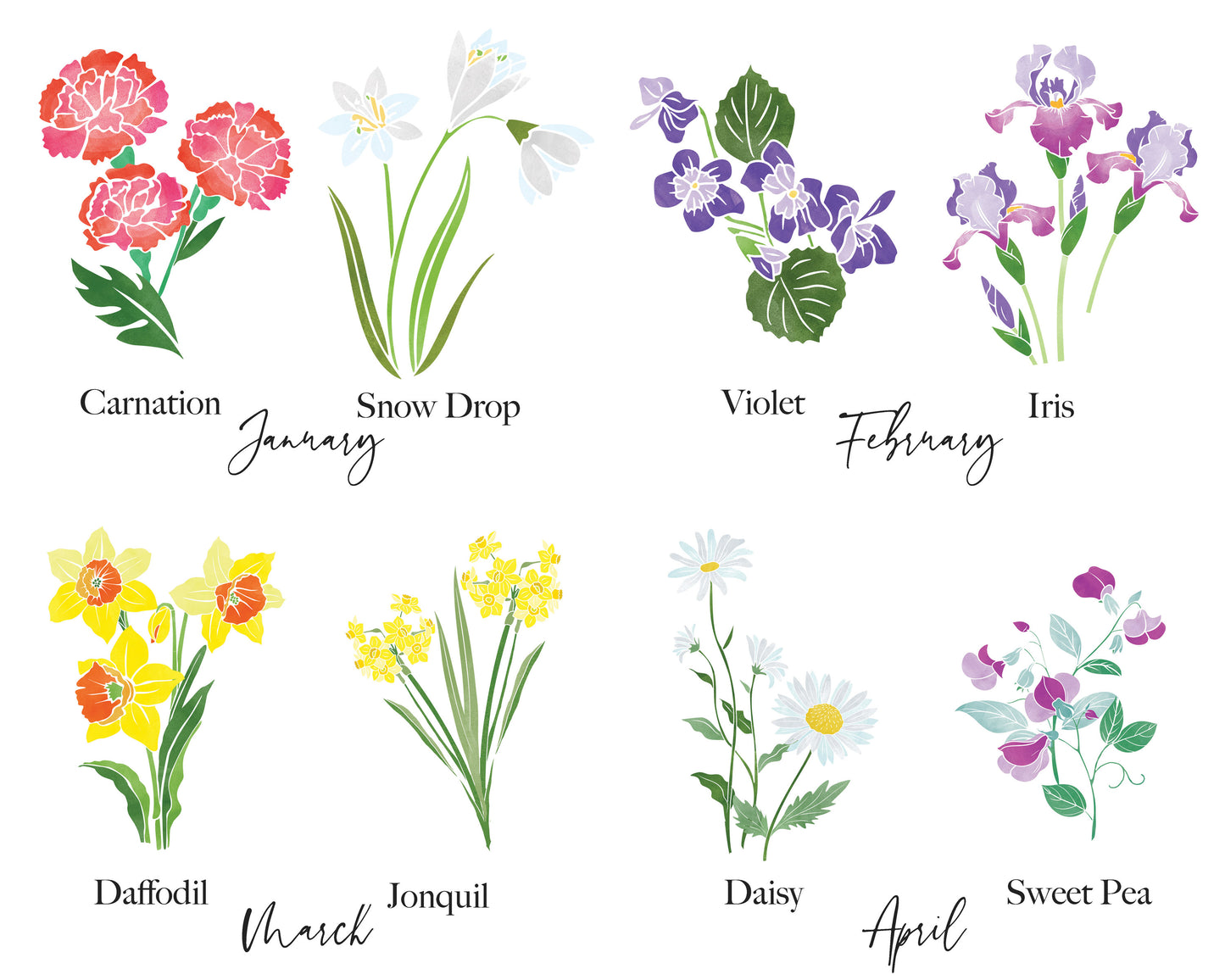 Personalized Birth Month Flower Bouquet Art Print