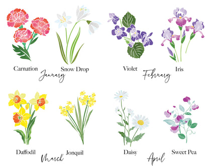 Personalized Birth Month Flower Bouquet Art Print