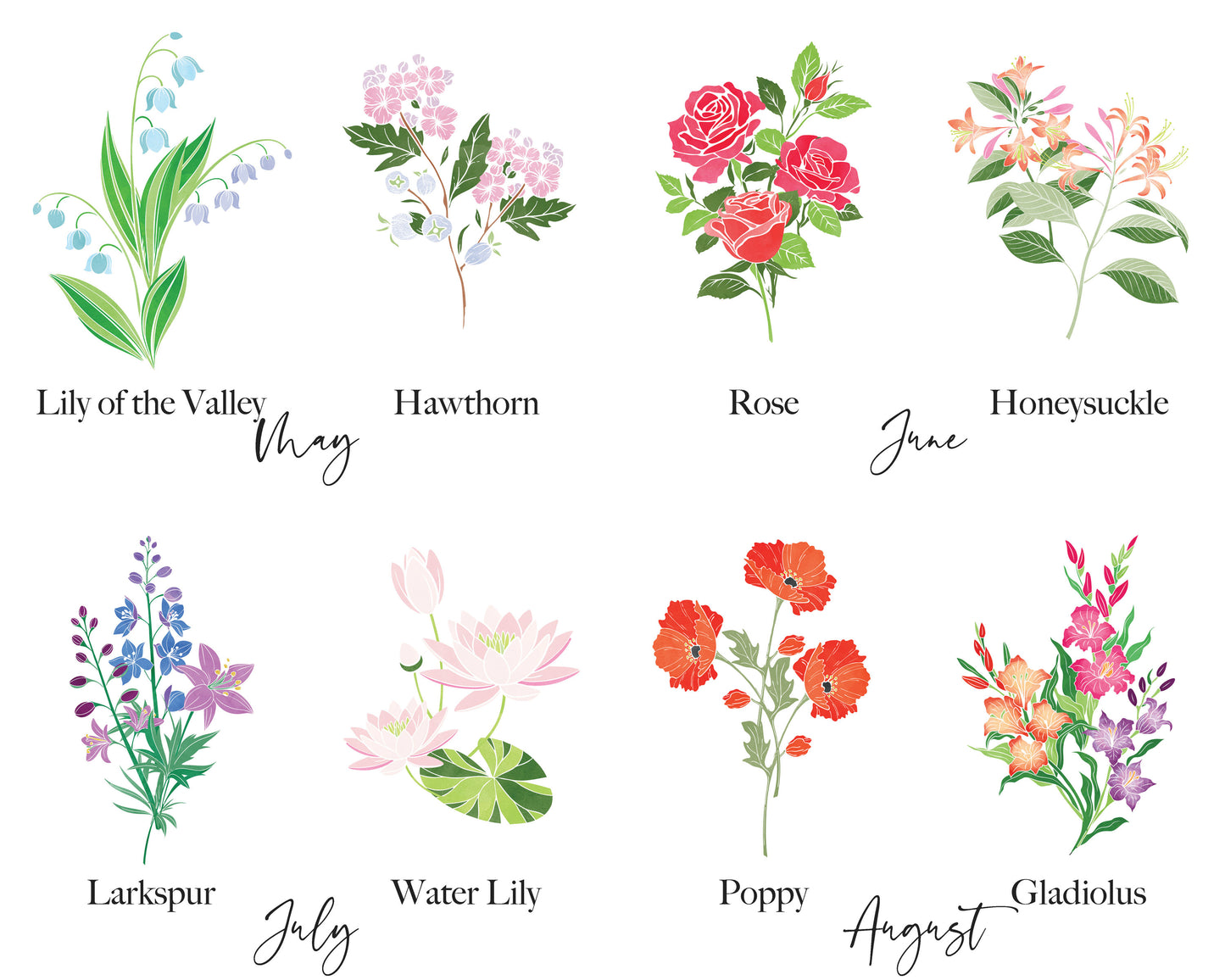 Personalized Birth Month Flower Bouquet Art Print