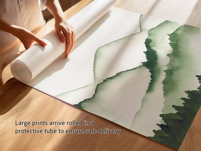 Green Mountain and Forest Fine Art Watercolor Prints for the Nursery and Child's Room