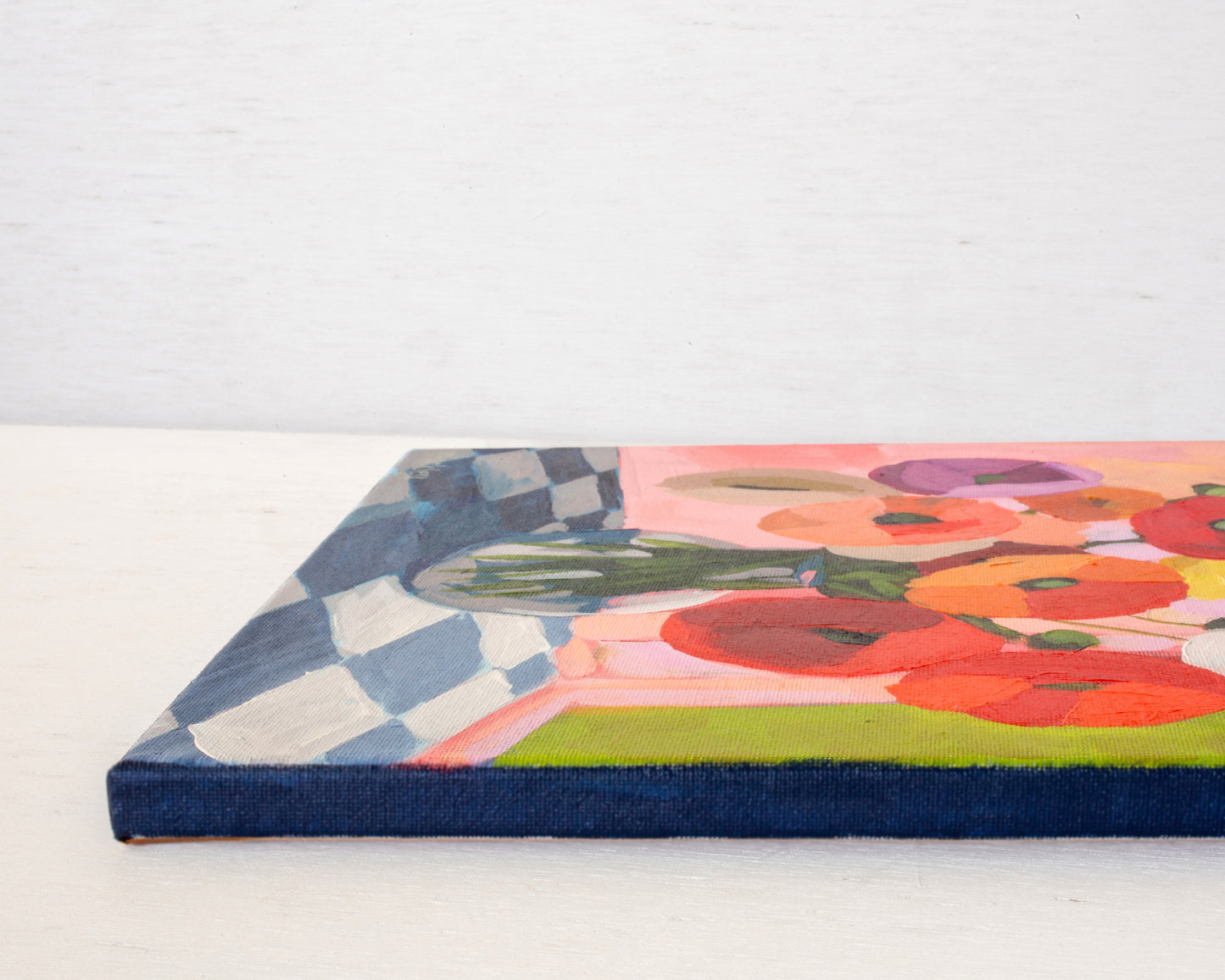 "Poppies on Checked Tile"