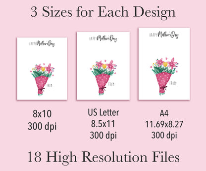 Mother’s Day Handprint Flower Keepsake Printable Bundle (6 Designs) + Coloring Pages, Gift for Mom Grandma, Baby Toddler Craft, Instant Download