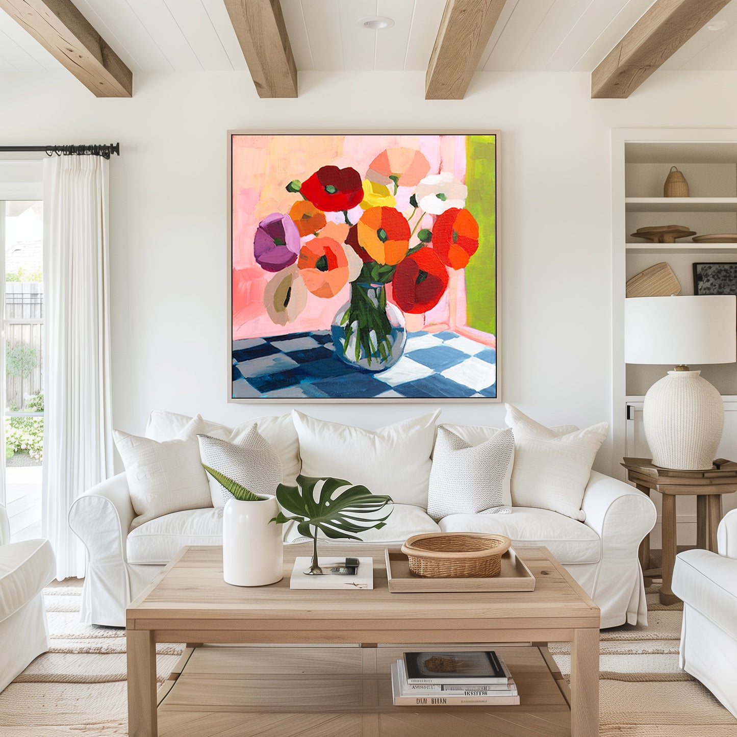 Poppies on Checked Tile Fine Art Print