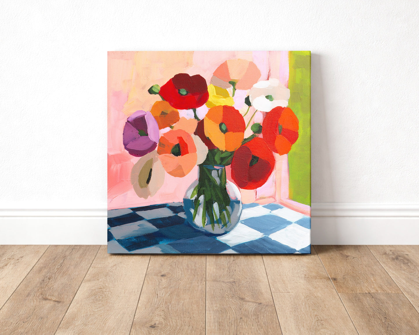 Poppies on Checked Tile Fine Art Print