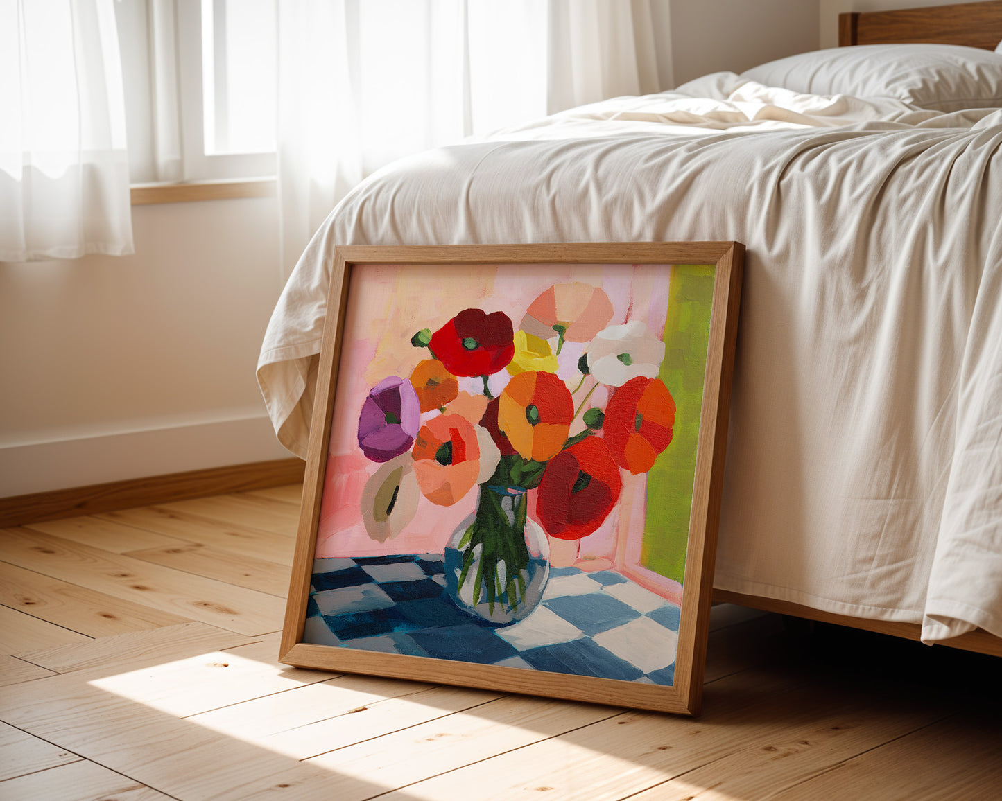 Poppies on Checked Tile Fine Art Print