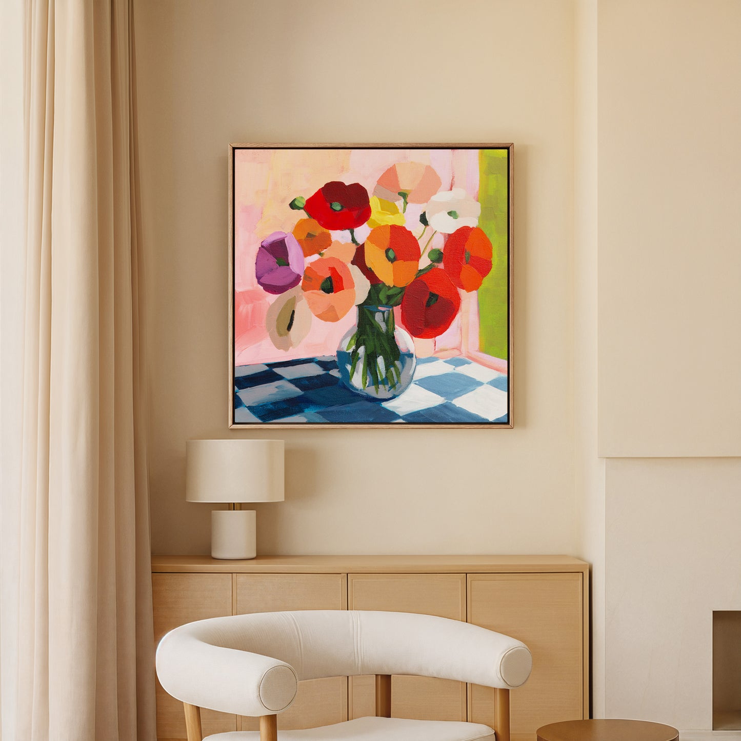 Poppies on Checked Tile Fine Art Print