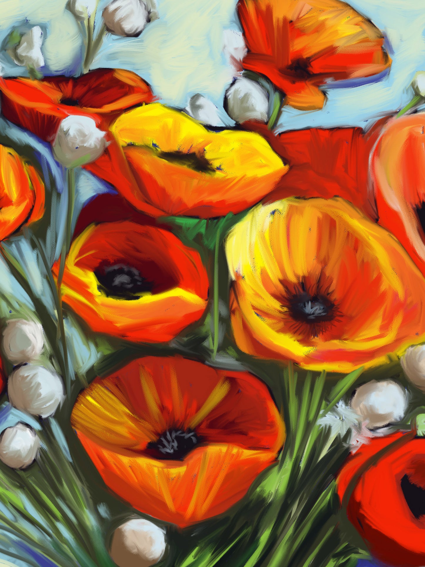 Red Poppies in Glass Vase