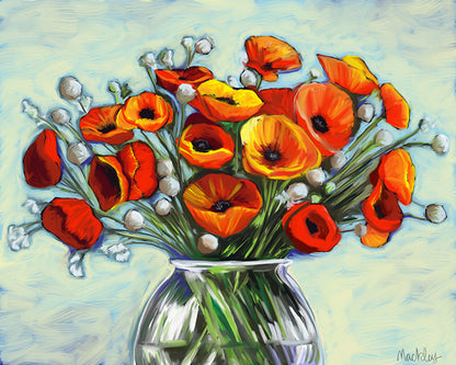Red Poppies in Glass Vase