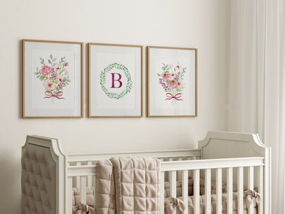 Personalized Wildflower Monogram Nursery Art – Set of 3