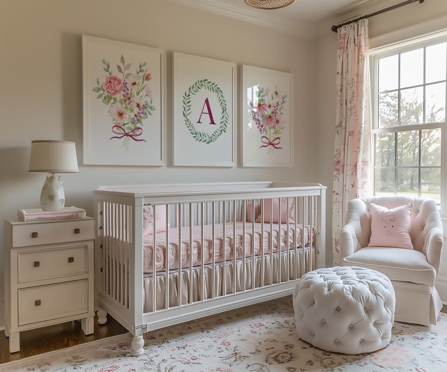 Personalized Wildflower Monogram Nursery Art – Set of 3