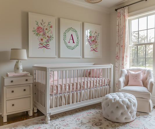 Personalized Wildflower Monogram Nursery Art – Set of 3