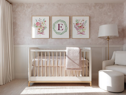 Personalized Wildflower Monogram Nursery Art – Set of 3