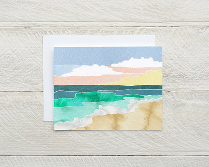 Set of 8 Beach Landscape Note Cards, Original Watercolor Minimalist Design