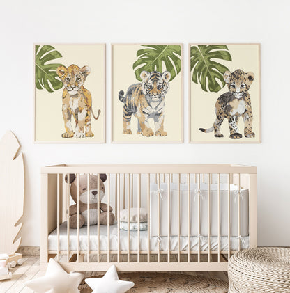 Baby Safari Animals Nursery Art Prints, Wood Cut Style