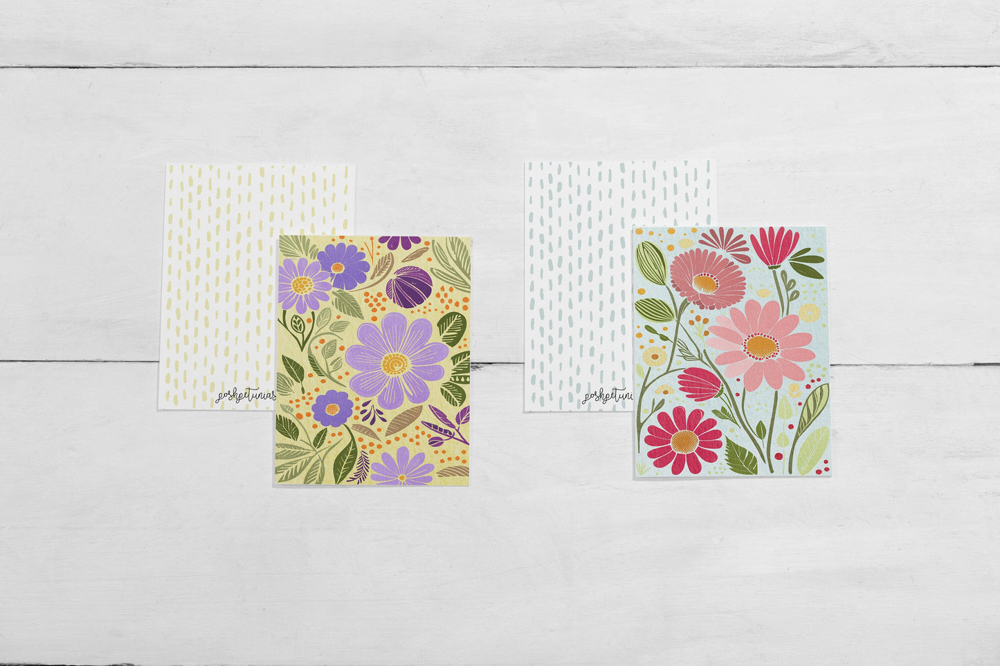 Set of Abstract Floral Illustration Note Cards
