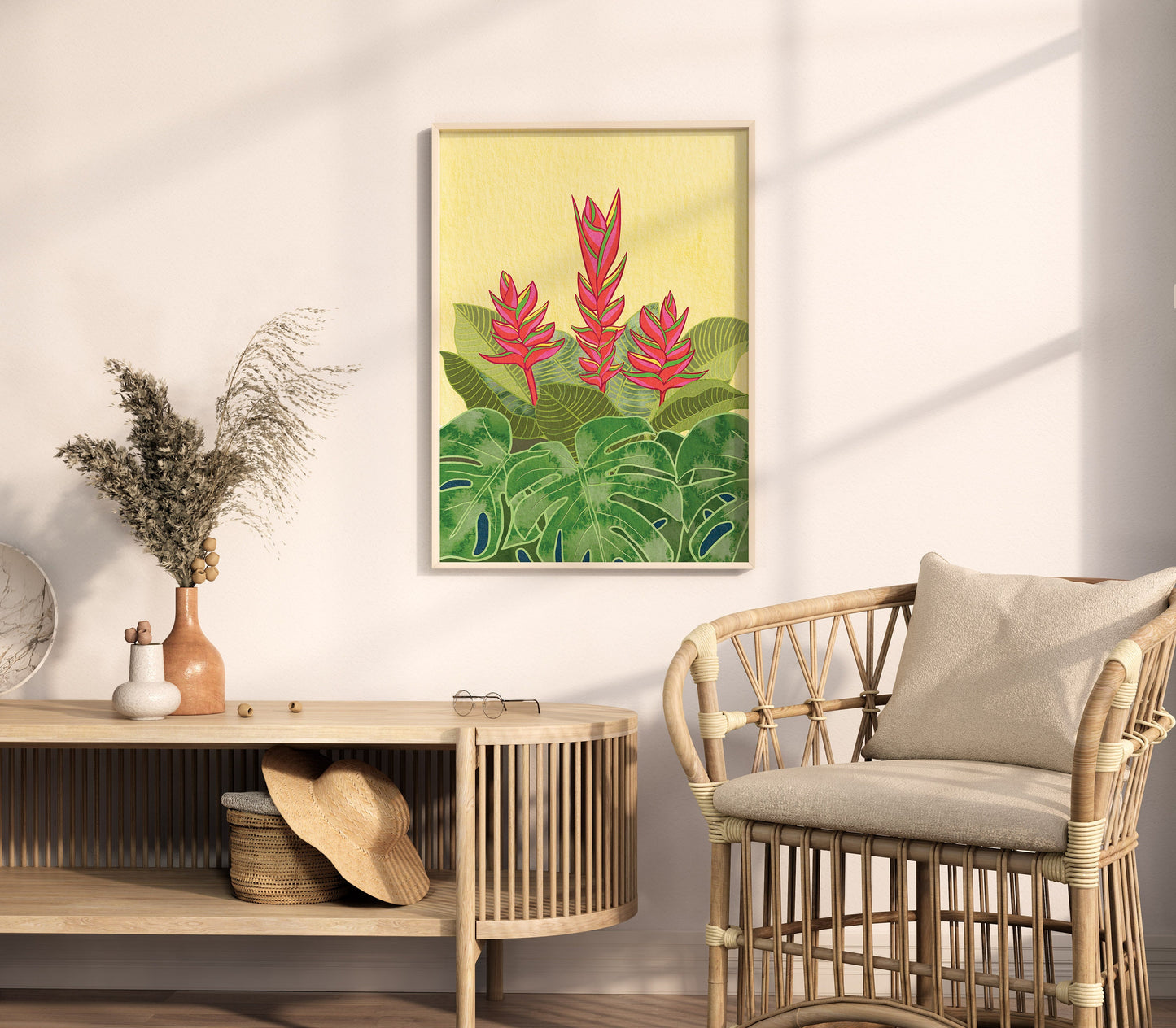 Vibrant Tropical Flowers Art Deco Prints, Digital Download, Set of 3