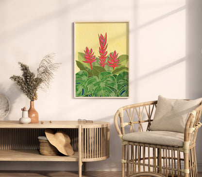 Vibrant Tropical Flowers Art Deco Prints, Digital Download, Set of 3