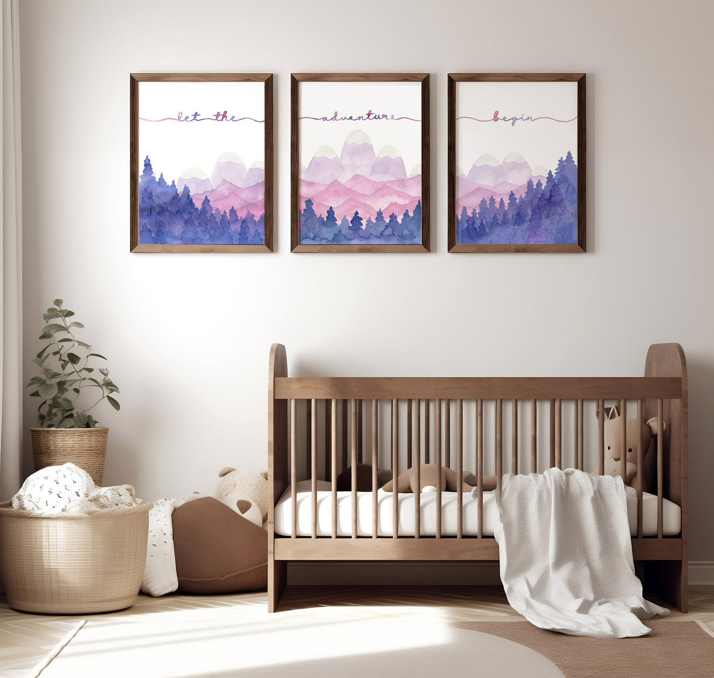 Let the Adventure Begin, Watercolor Paintings, Nursery Art Prints, Pink and Purple Room