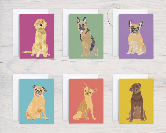 Adorable Dogs Note Cards, Modern Minimalist Art, Small Breed and Large Breed