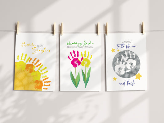 Mother's Day Handprint Art Prints, Sunshine, Moon, Flowers (Digital Download)