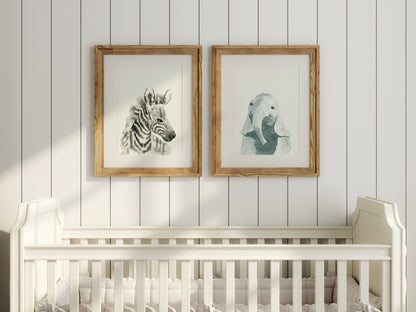 Set of 4 Baby Jungle Animal Watercolor Prints, Safari Animals, Nursery Art