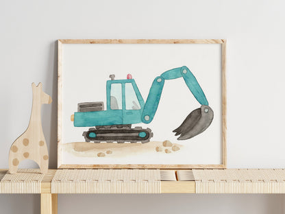 Set of 6 Construction Truck Nursery Art, Watercolor Prints, Boy's Room Decor