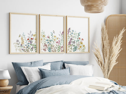 Watercolor Wildflowers Set of 3 Nursery Prints, Boho Nursery, Botanical Art