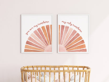 You Are My Sunshine Boho Nursery Art Prints Watercolor