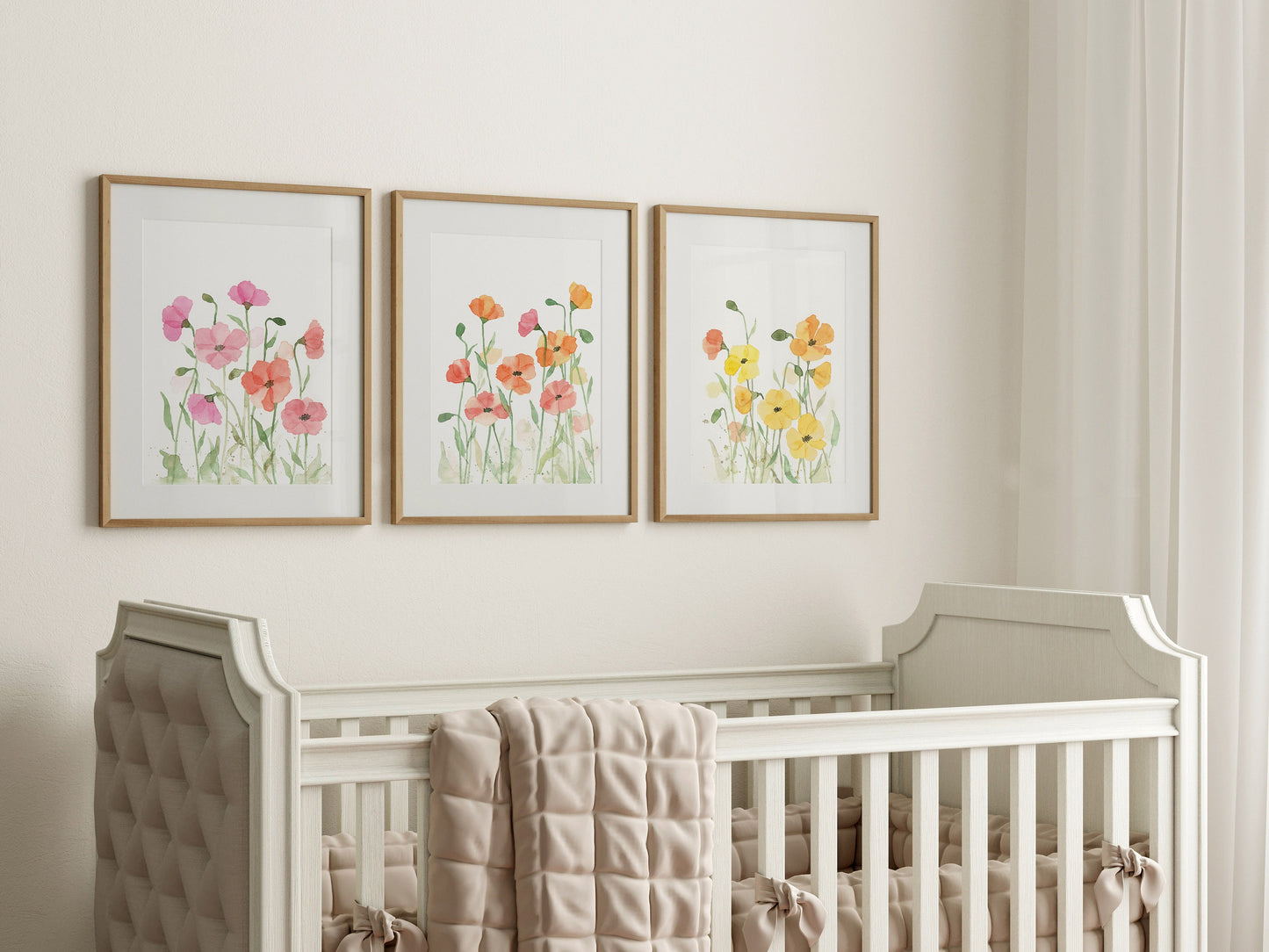 Watercolor Poppy Art Prints, Nursery Decor, Set of 3