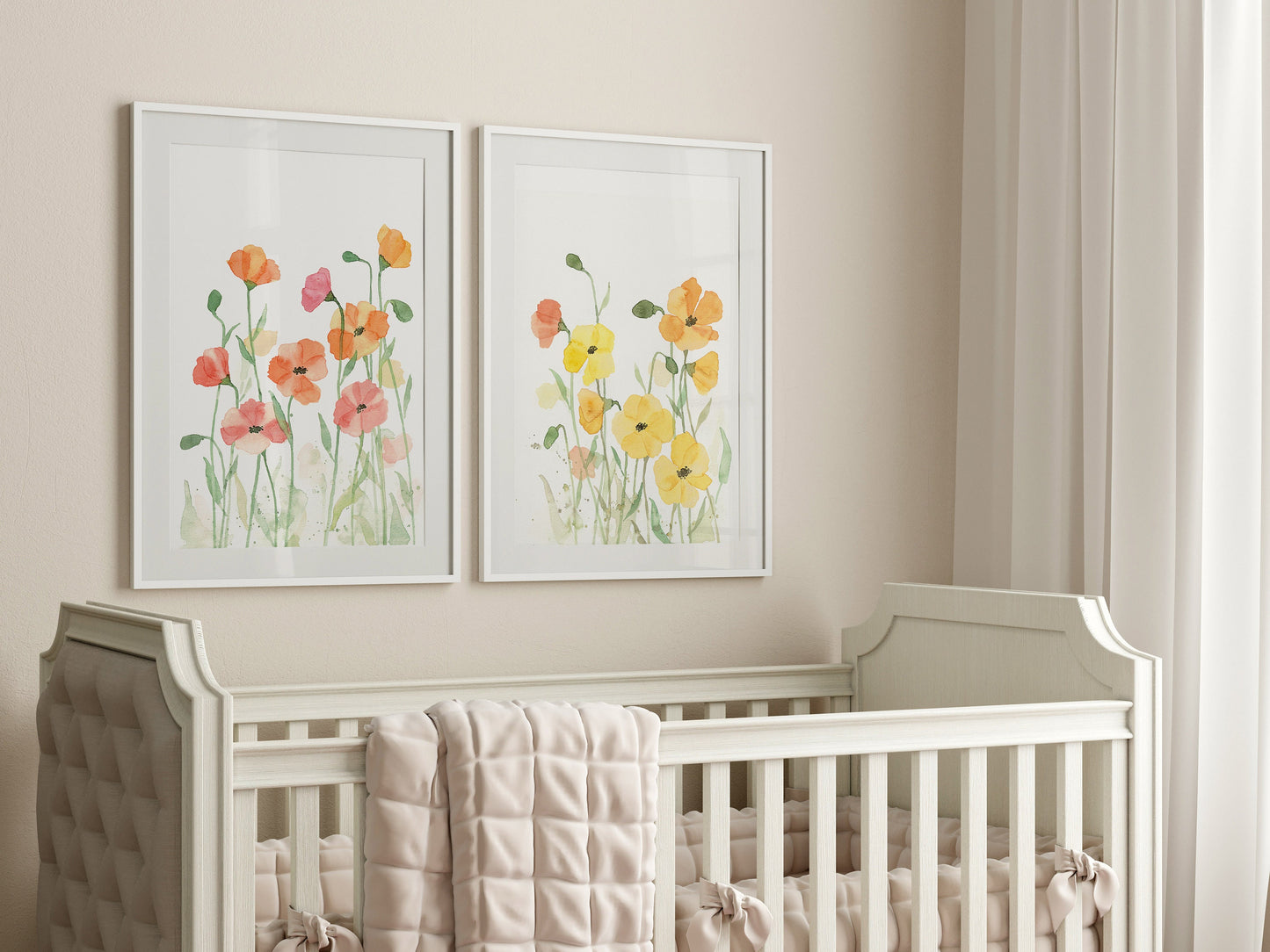 Watercolor Poppy Art Prints, Nursery Decor, Set of 3