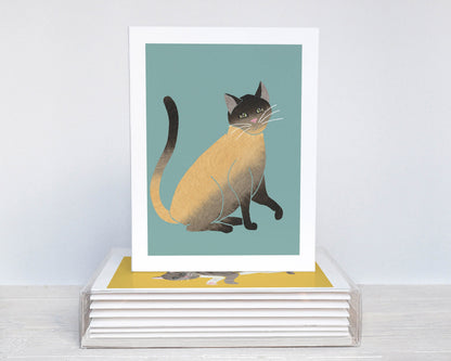 Whimsical Cat Note Cards, Colorful Modern Art, Set of 6