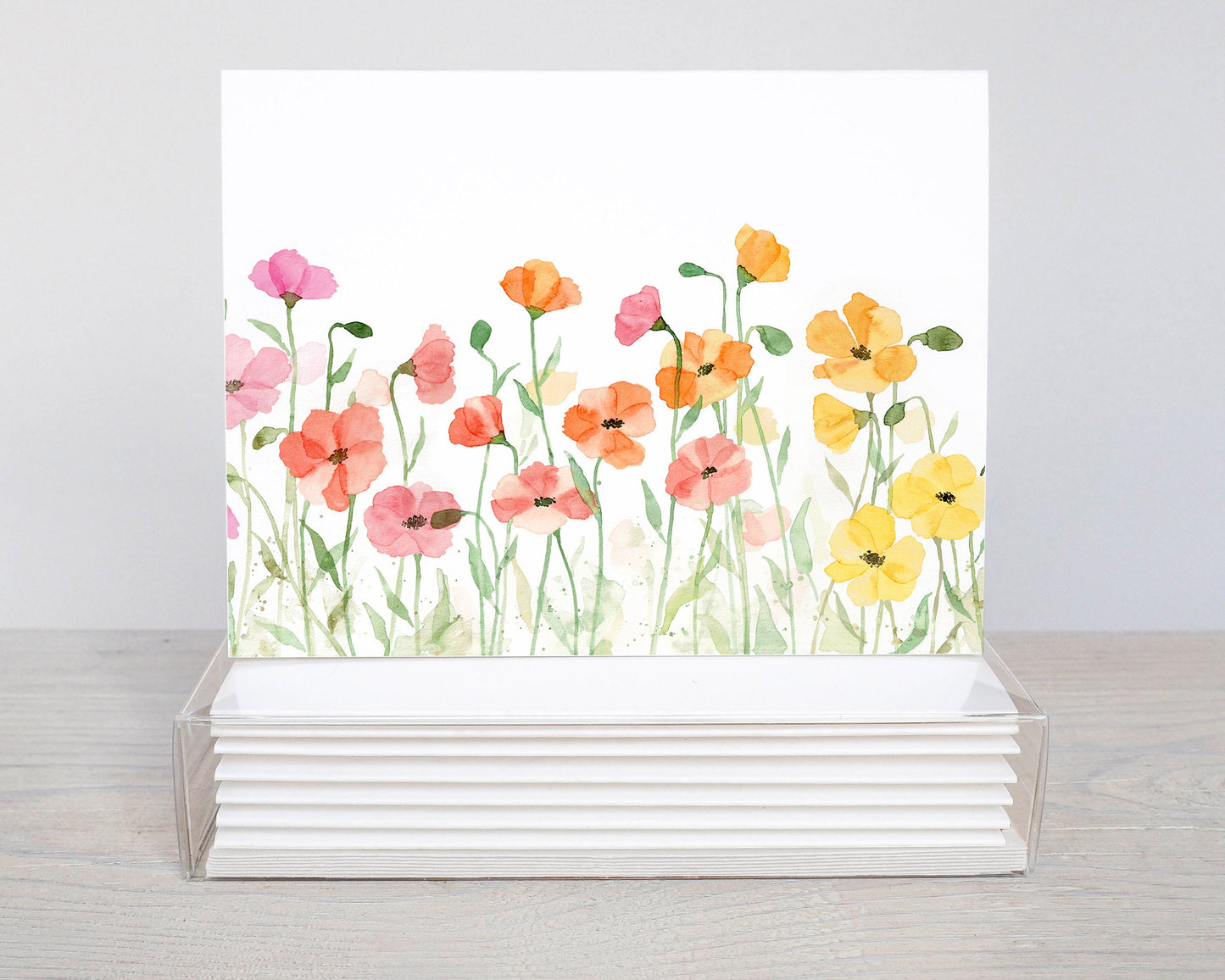 Watercolor Field of Poppies Blank Note Card Set