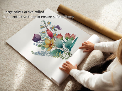 Personalized Botanical Bouquet Art Prints, Wildflower Nursery Theme