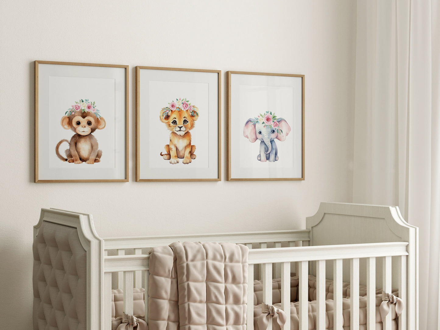 Cutest Baby Jungle Animals with Flowers, Nursery Art, Baby Girl's Room