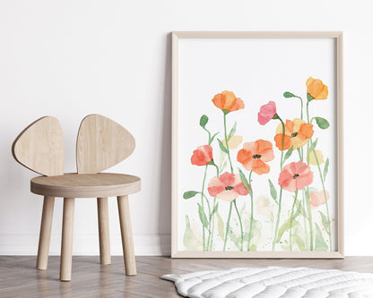 Watercolor Poppy Art Prints, Nursery Decor, Set of 3
