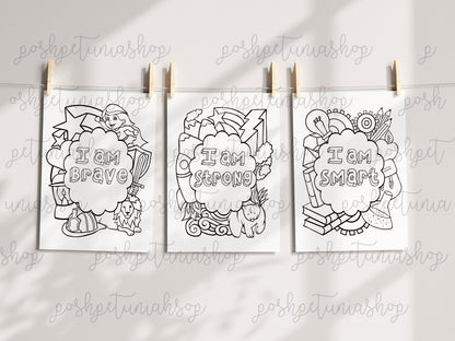 Positivity Coloring Pages, Affirmational, Inspirational Phrases