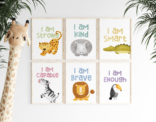 Inspirational Animal Affirmation Art Prints for Kids - Set of 6